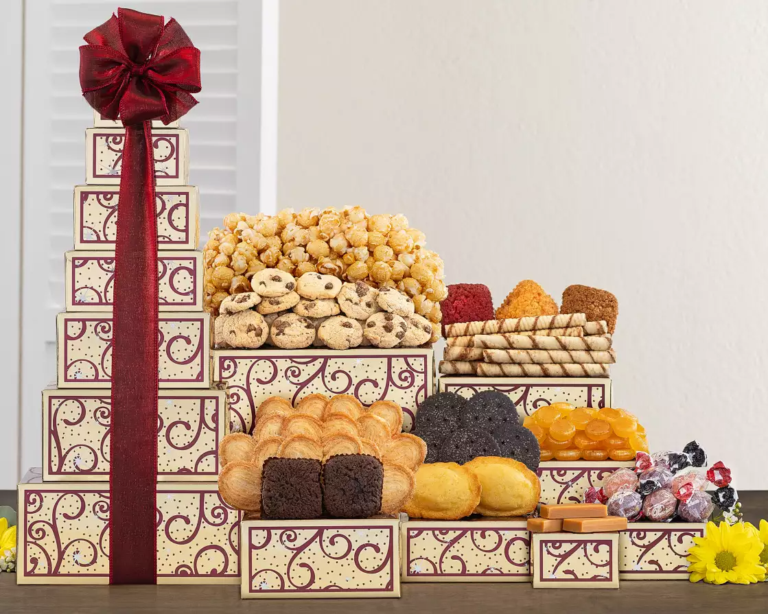 chocolate and cookies gift tower