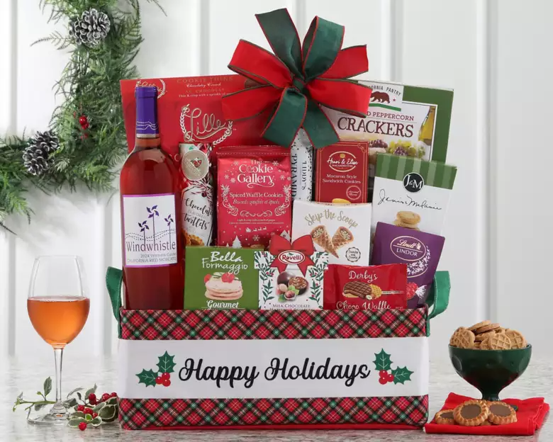 Holiday basket with snacks