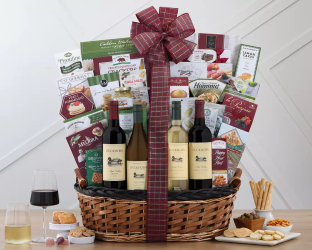 Wine gift basket with  wines, snacks, and  more Wine gift basket with  wines, snacks, and  more