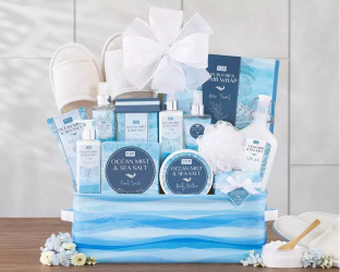 Bath and body spa gift basket with various products