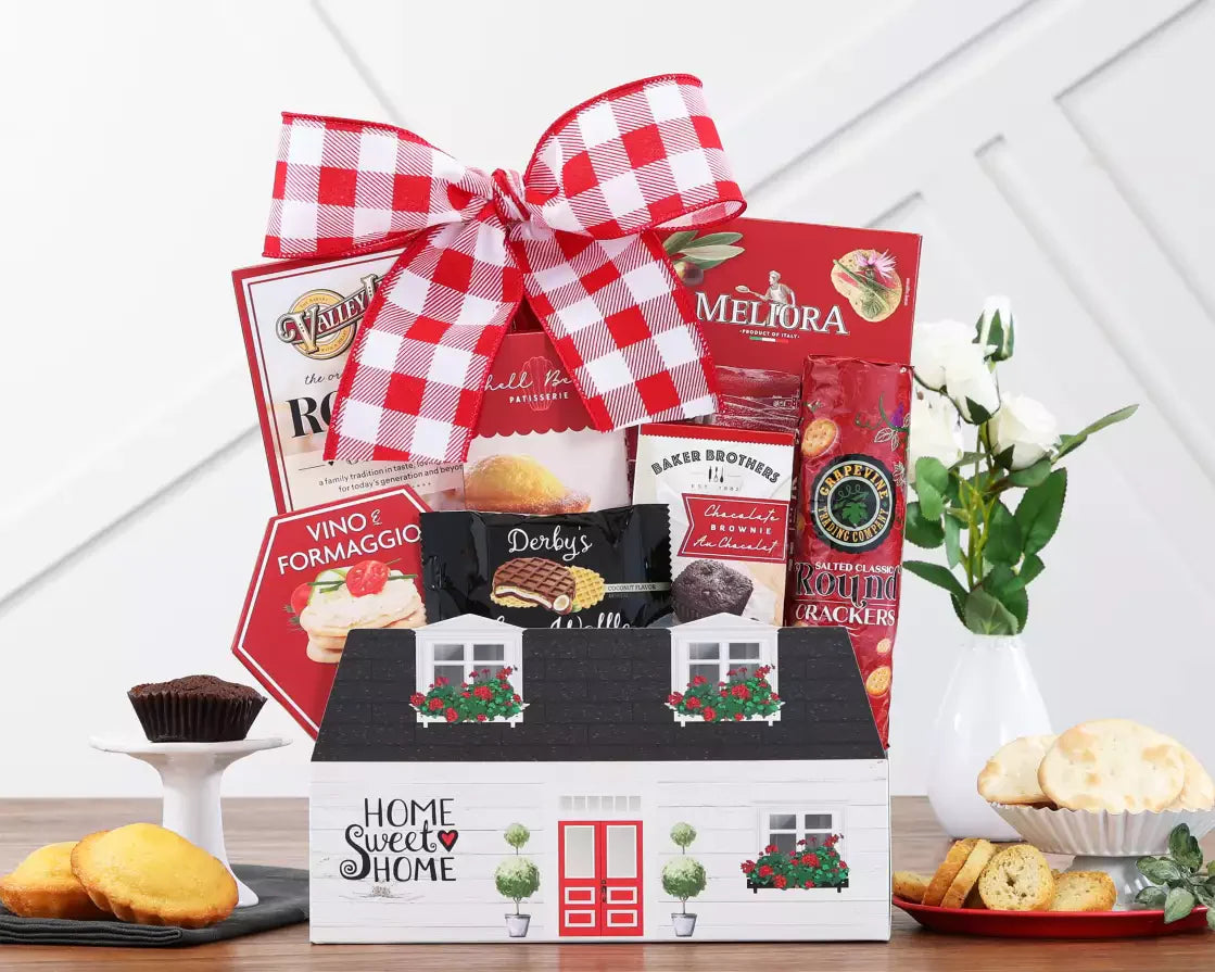 Housewarming Gift basket with snacks cookies chocolate