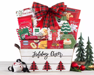 Holiday gift basket with festive decorations
