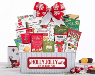Gift basket with holiday-themed products