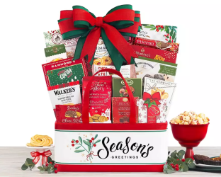 Holiday gift basket with snacks