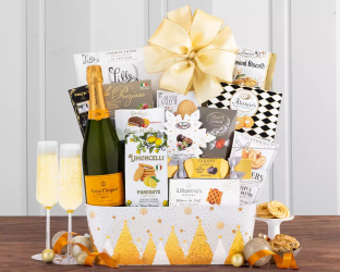 Gift basket with Veuve champagne, snacks