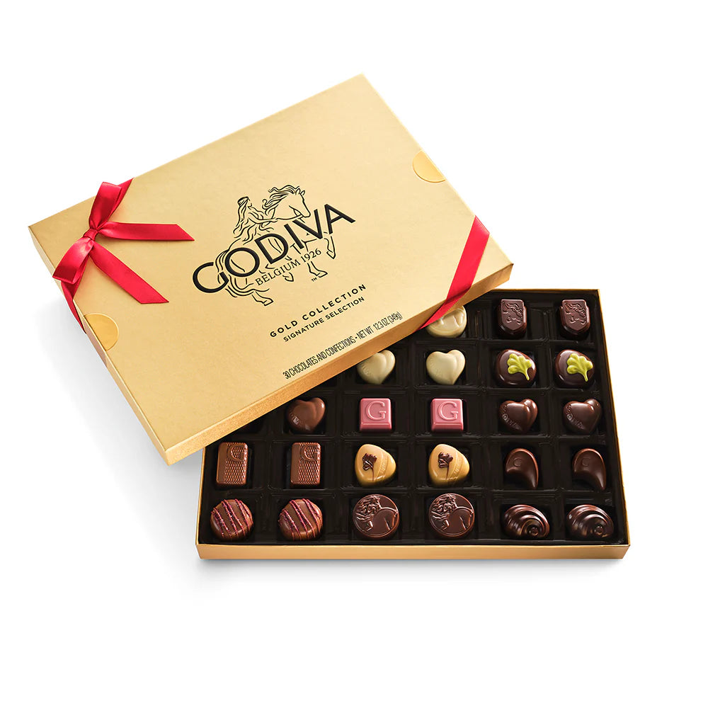 Godiva Assorted Gold Gift Box 30PC Red Ribbon