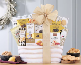 Godiva Gift basket with assorted snacks and treats