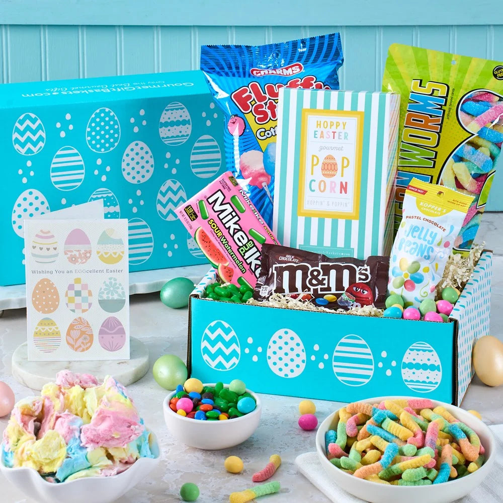 Assorted candy and snack items including M&M's, Skittles, and and Easter treats