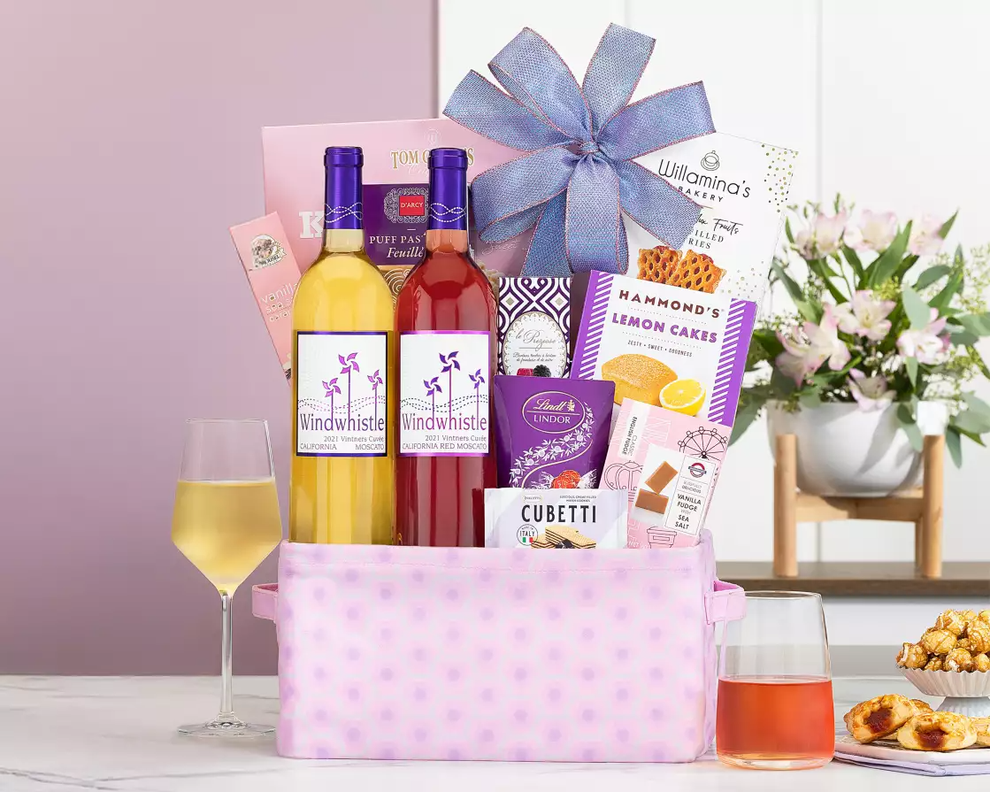 Windwhistle wine gift basket for her
