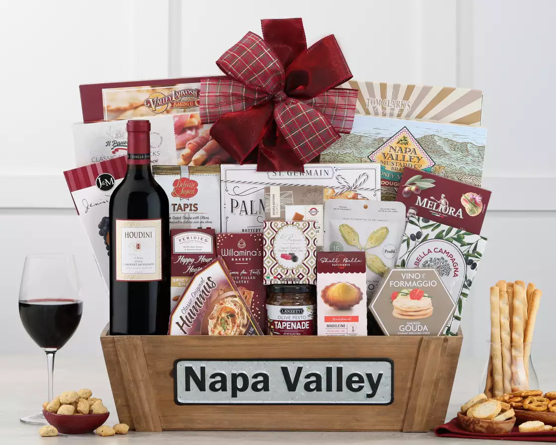 Napa Valley red wine basket and treats