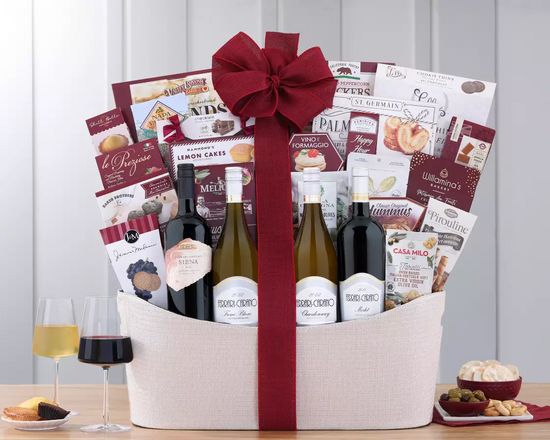 Wine gourmet gift basket  with red and white wines  Wine gourmet gift basket  with red and white wines
