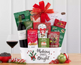 Holiday Gift basket with white wine, snacks, and more