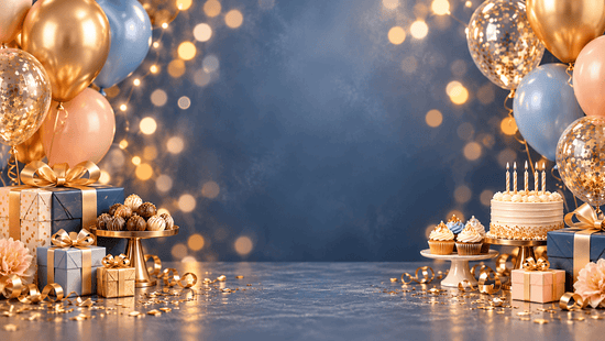 Warm champagne birthday celebration