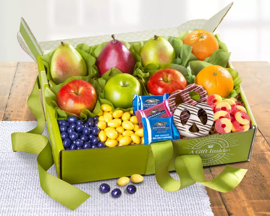 Fresh fruit and chocolate gift box 
