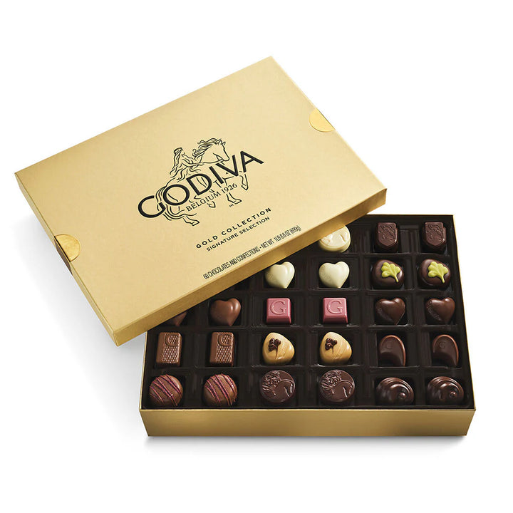 Godiva chocolate gold box box with assorted chocolates 