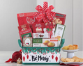 Gift basket with holiday-themed 