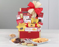 Godiva Gift basket with a variety of snacks and treats in a chest