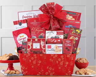 Gift basket with various snacks and treats 