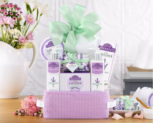 Lavender gift basket with products 