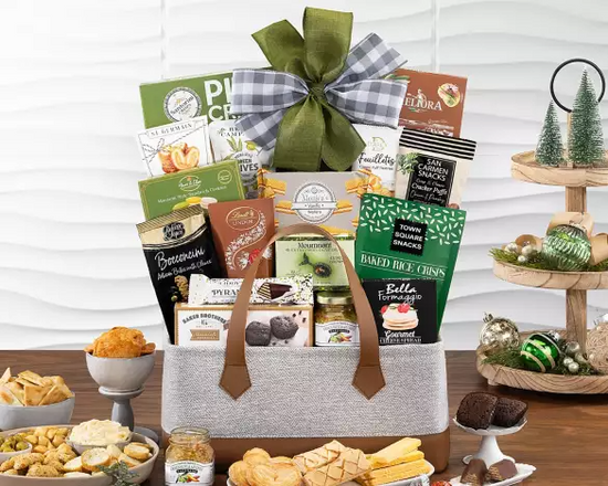 gourmet gift basket in tote