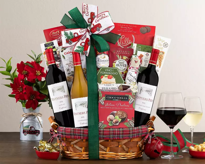 Holiday wine trio gift basket